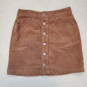 Hollister Brown Corduroy Skirt Size 3 W26 Button Down 5 Pocket Ultra High Waist